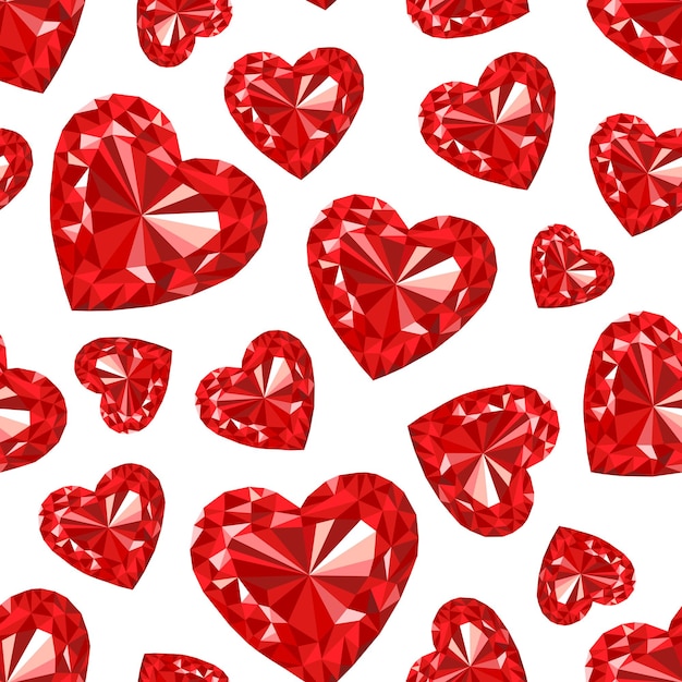 Vector red diamond hearts isolated on a white background seamless pattern for valentines day