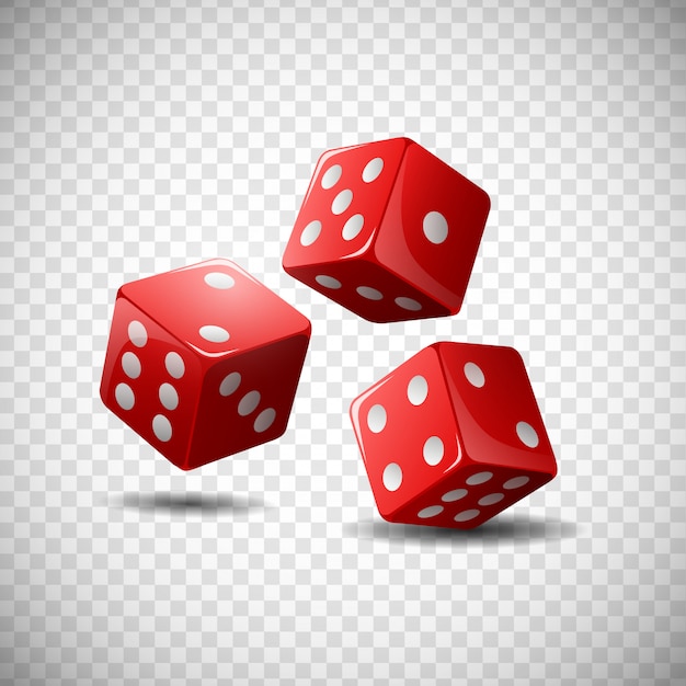 Vector red dice on isolated transparent .