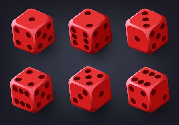 Red dice with black dots Vector set isolated on white background 3d dice