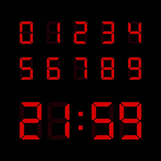 Red digital numbers set isolated