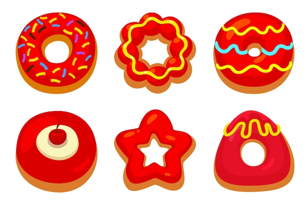 Vector red donuts set.