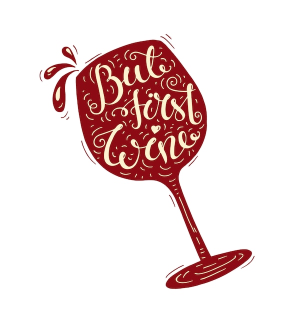 Poster di tipografia doodle rosso con bicchiere di vino.