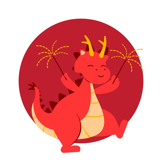 Red Dragon Chinese New Year Element