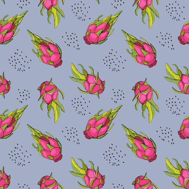 레드 드래곤 과일. Pitahaya와 과일 완벽 한 패턴입니다. 직물, 섬유, 벽지 디자인