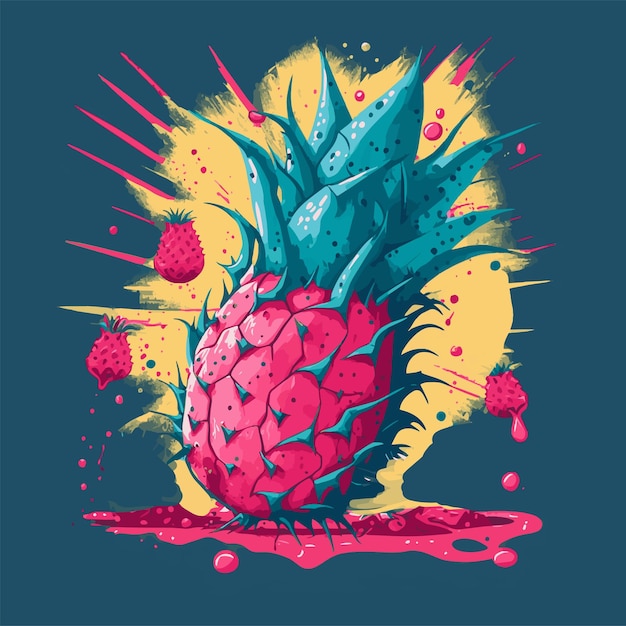 Red Dragon fruit Tropical Summer Juice Hand Drawn Vector illustration