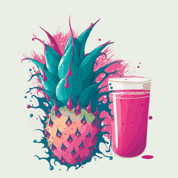 Red Dragon fruit Tropical Summer Juice Hand Drawn Vector illustration