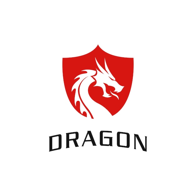 Vector red dragon logo design with shield chinese dragon