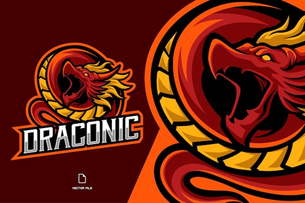 Vector red dragon mascot esport gaming logo illustration template