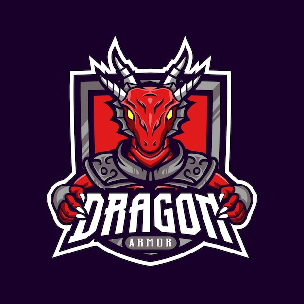 Red dragon mascot logo gaming armored