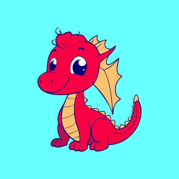 Vector a red dragon sits on a blue background.