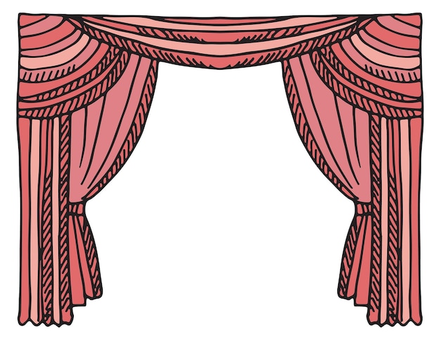 赤いカーテン劇場落書きステージ フレーム カーテンが白い背景で隔離
