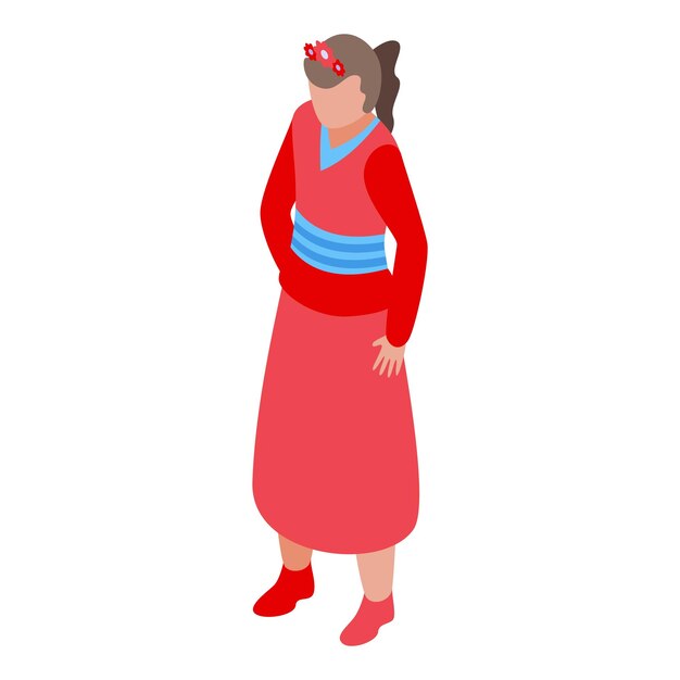 Vettore icona della signora vestita rossa vettore isometrico narrazione della celebrazione