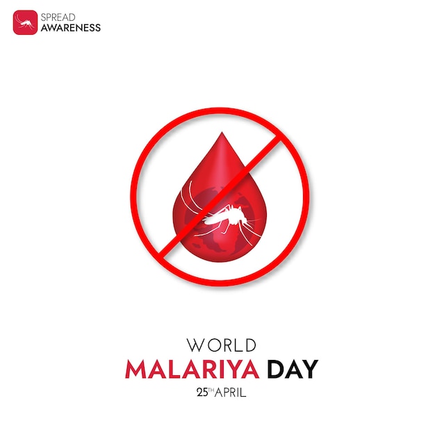 A red drop with a picture of a blood drop and the words world malaria day on it