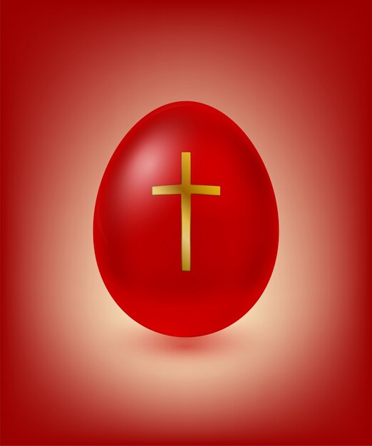 Красное пасхальное яйцо с золотым крестом