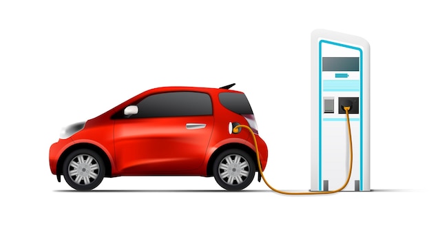 red electric car charging station with shadow