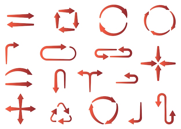 흰색 배경에 빨간색 우아한 화살표 길을 가리키는 다양한 화살표 세트