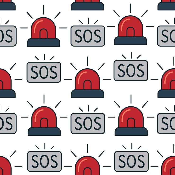 Vector red emergency lights and sos signals in pattern