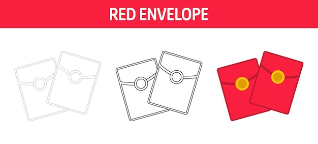 Red Envelope tracing and coloring worksheet for kids