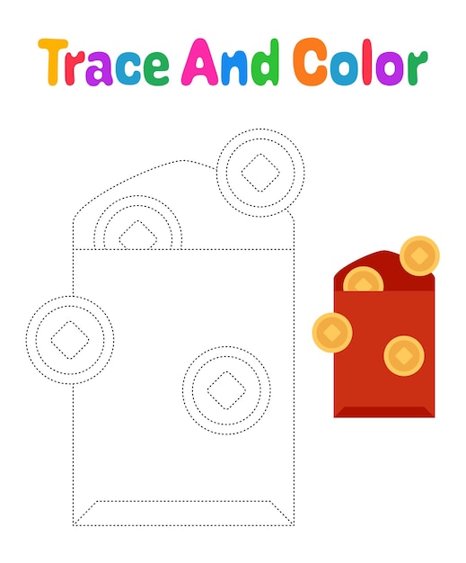 Red Envelope tracing worksheet for kids