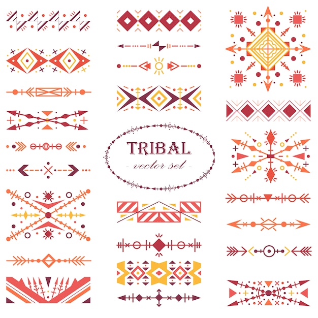 Red ethnic vector set. brush set in tribal style.