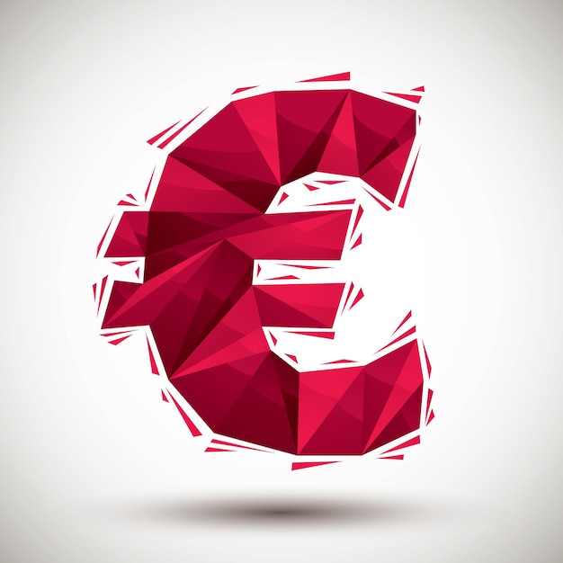 Vector red euro sign geometric icon made in 3d modern style best for use as symbol or design element for web or print layouts