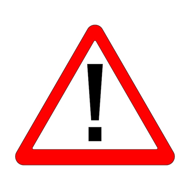 Красный восклицательный знак - дорожный знак треугольника опасности, изолированные на белом фоне