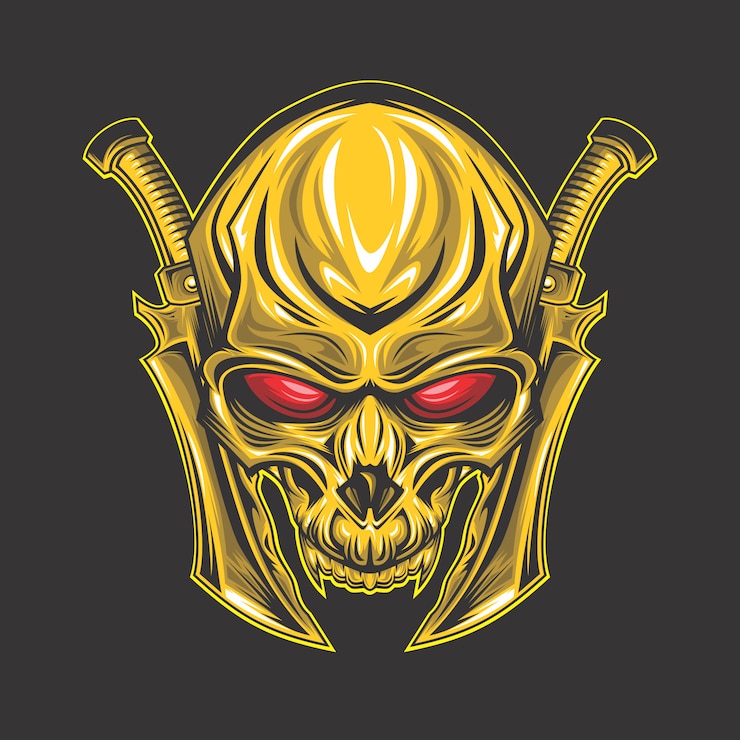 Vector red-eyed golden skull