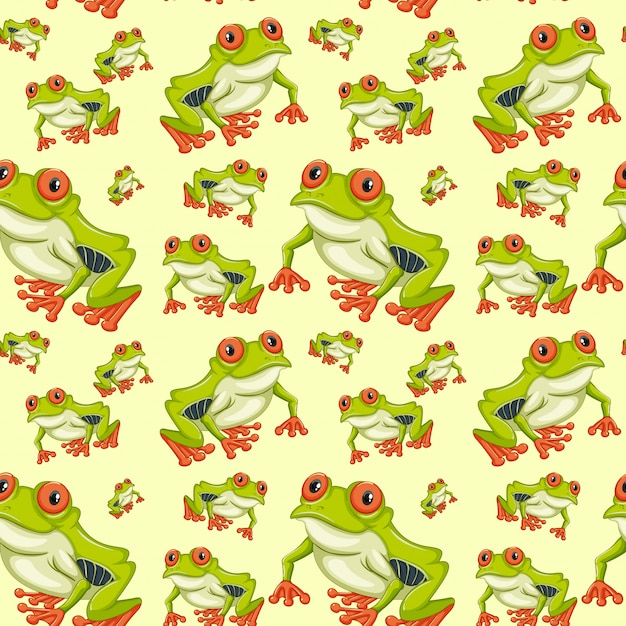 Vector red eyed tree frog seamless pattern