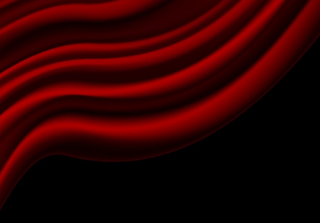 Red fabric curtain wave on black blank space luxury background.