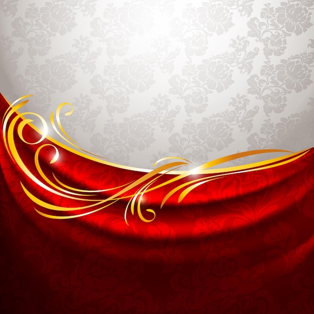 Red fabric drapes on gray background