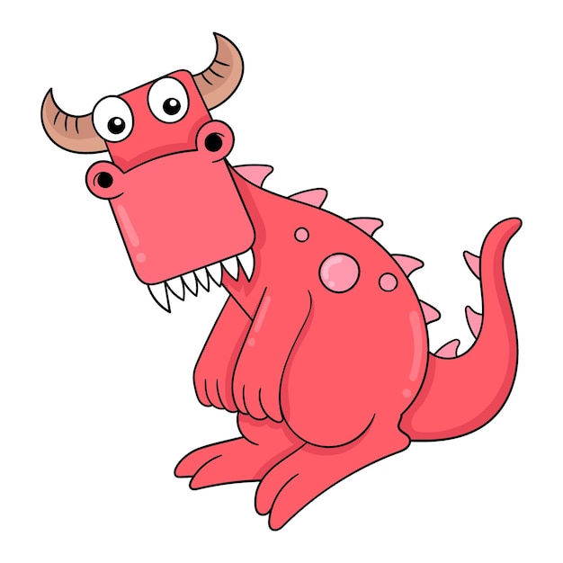 Dinosauro dalla faccia rossa che guarda a bocca aperta nell'immagine dell'icona del doodle a sorpresa kawaii