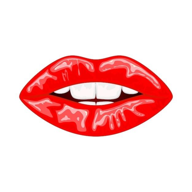 Красные женские губы на белом фоне