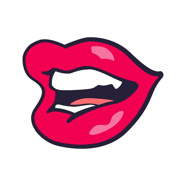 Red female lips in pop art style on a white background for print and design Vector illustration