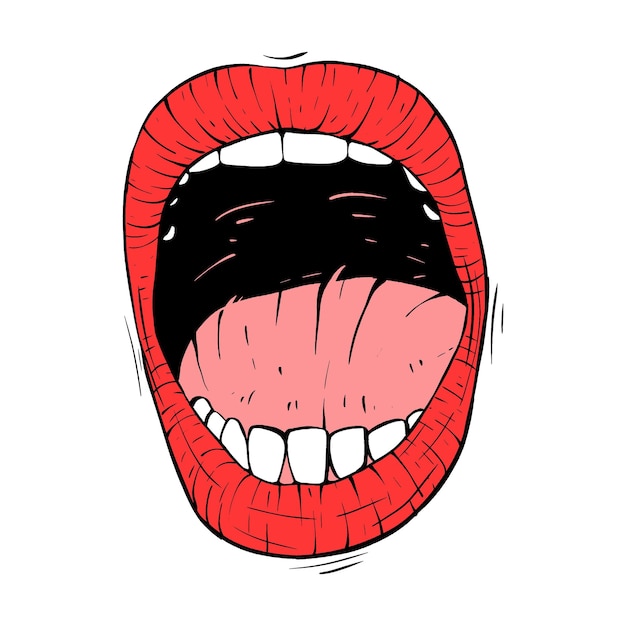 Vector red female lips sketch vector illustration line art