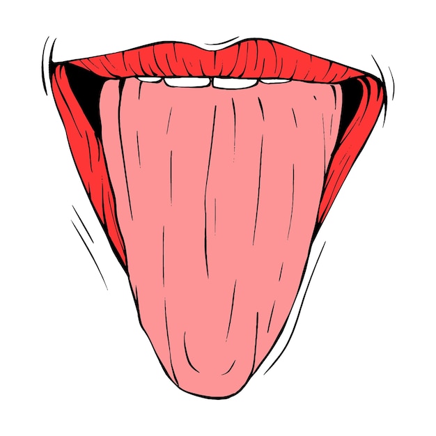 Vector red female lips sketch vector illustration line art