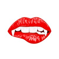 Vector red female lips with vampire fangs