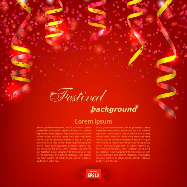 Vector red festive background template with bright red serpentine. festival. vector illustration