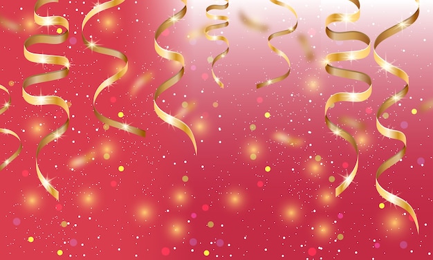 Красный праздничный фон с золотыми лентами