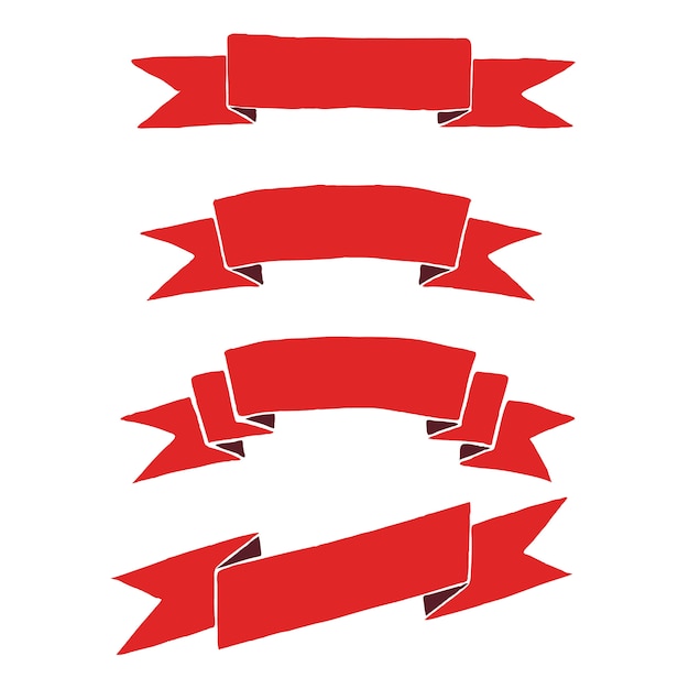 Vector red festive ribbons for coats of arms, logos, emblems. retro banners painted by hand.