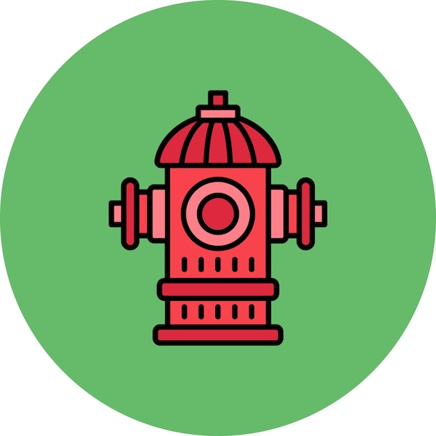 A red fire hydrant with a green background with a circle on the top