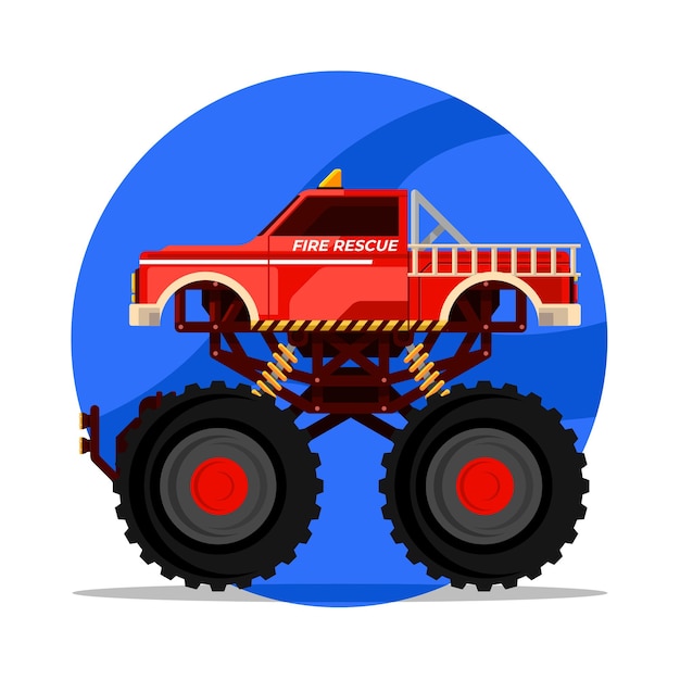 A red fire monster truck pick up to transport