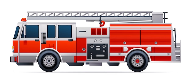 Red fire truck vector illustration Emergency rescue truck side view isolated on white background