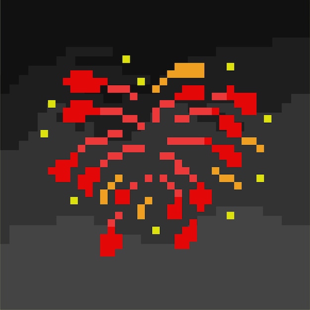 Red firework with pixel art style