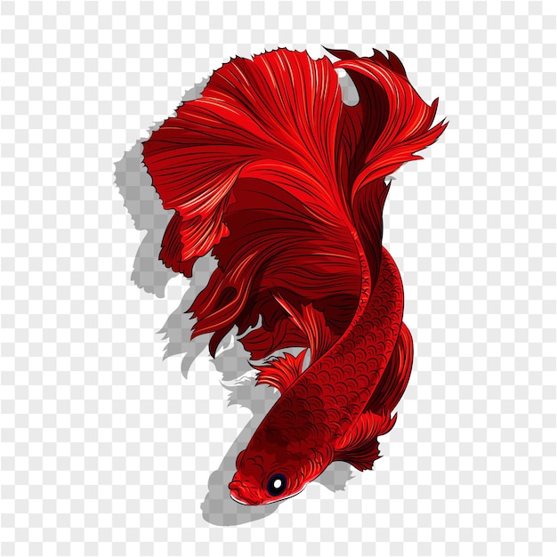 透明な背景に白い尾を持つ赤い魚