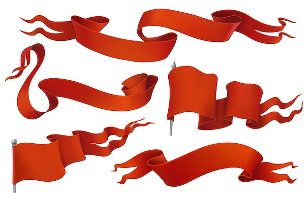 Vector red flags and ribbons icon set