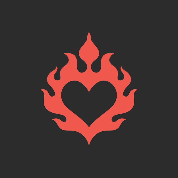 Red Flaming Love Heart Symbol Logo on Black Background Tribal Decal Stencil Tattoo Design