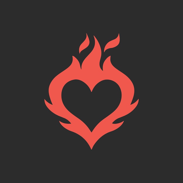 Логотип Red Flaming Love Heart Symbol на черном фоне Tribal Decal Stencil Tattoo Vector Design