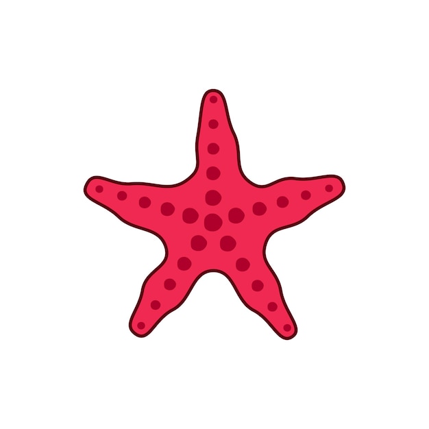 Red flat Starfish isolated on white Summer vector illustration