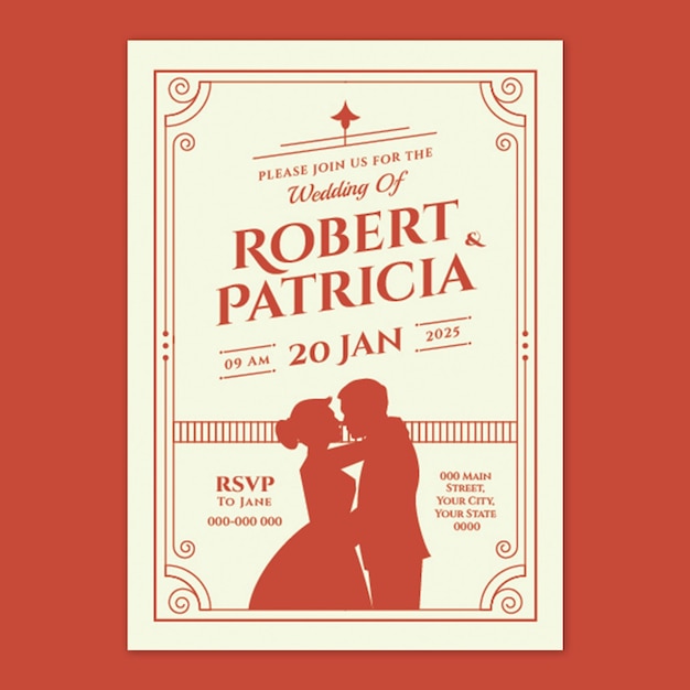 Red Flat Vintage Wedding Invitation Template