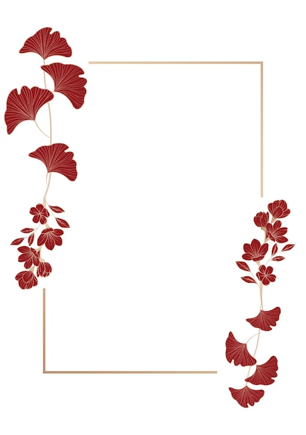 red floral arrangement frame isolated on white background